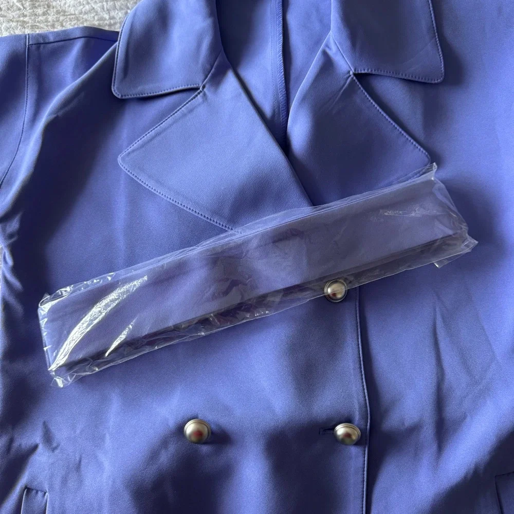 G by Giuliana Black Label Periwinkle Trench Coat Belted XXS Quiet Luxury Peppy - Picture 6 of 11